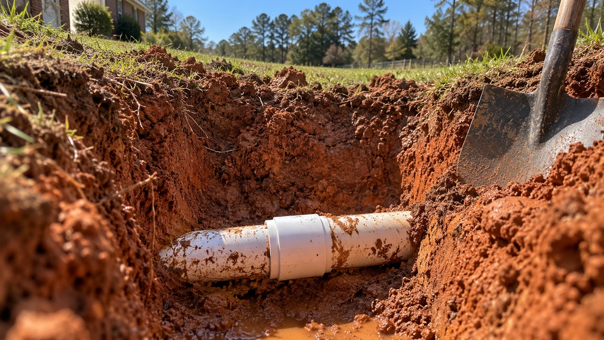 A septic service truck working at a rural property in Gaston County North Carolina